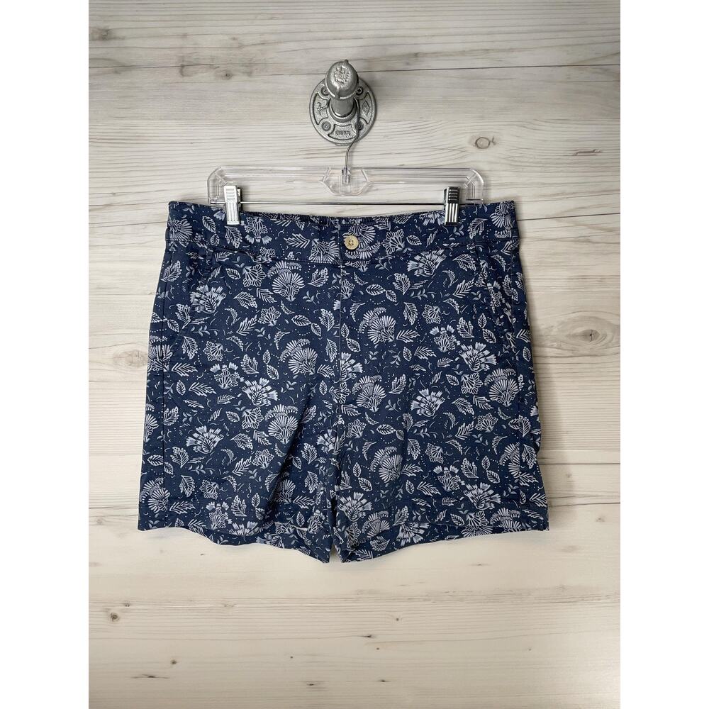 JACHS Girlfriend Shorts Womens XL Navy Blue Floral Print Stretch Zip Fly Pockets